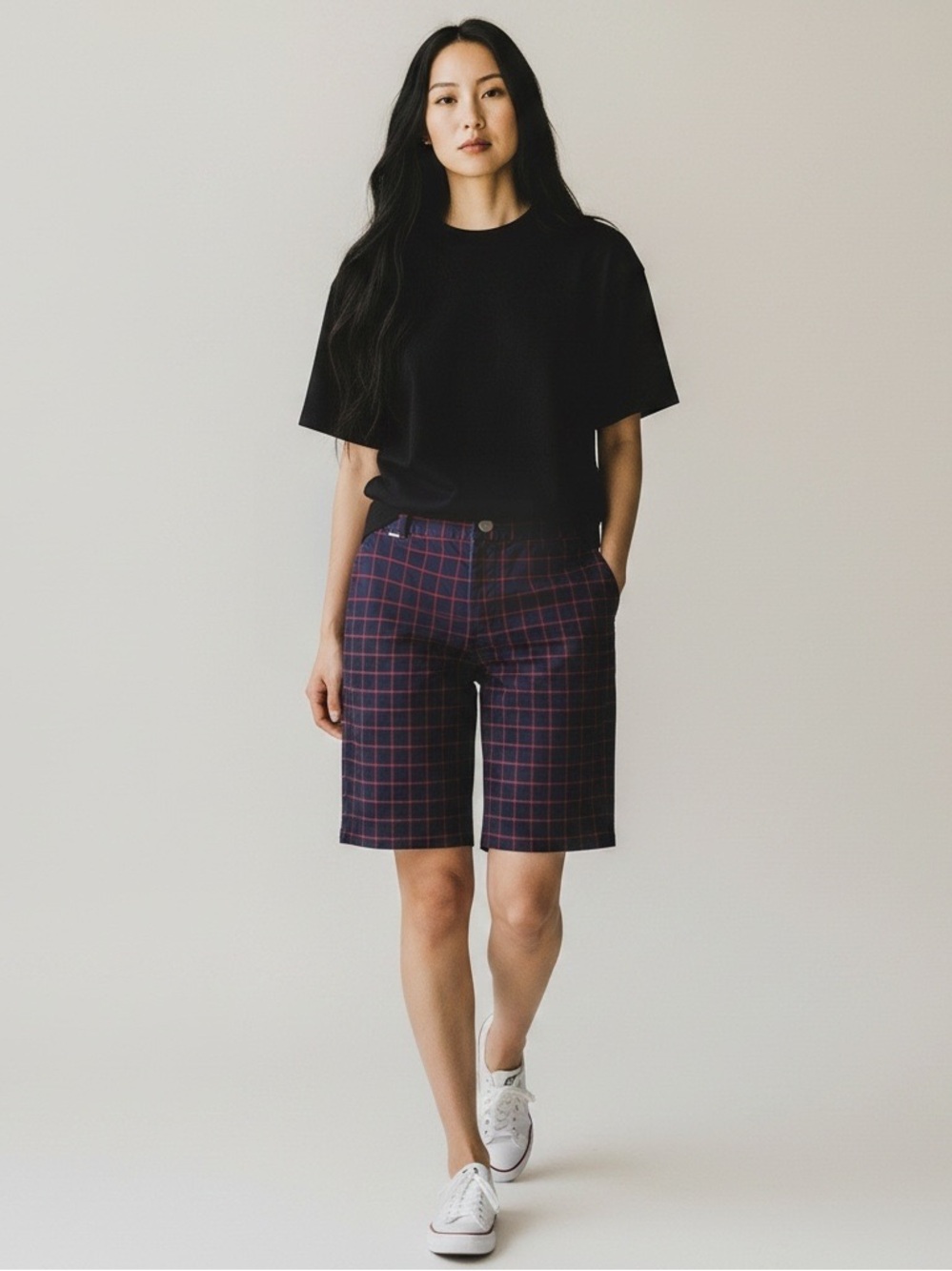 Lauren Ralph Lauren Active Navy Red  Plaid Bermuda‎ Shorts Women Sz 8 Golf EUC